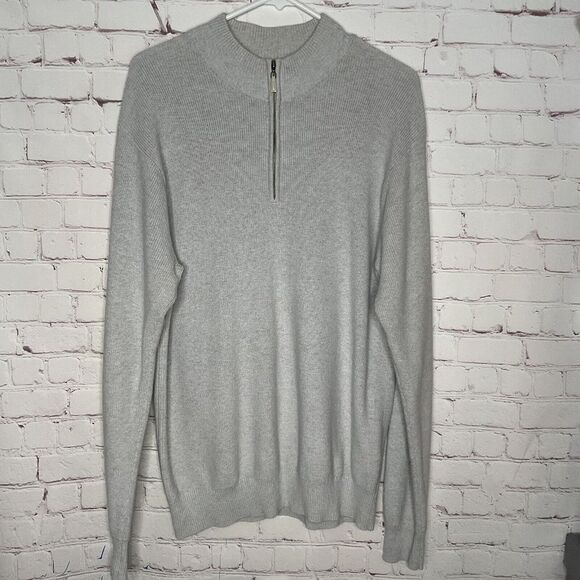 Peter Millar Men's Size M Gray Cotton/Cashmere 1/3 Zip Golf Pullover Sweater - Picture 1 of 9